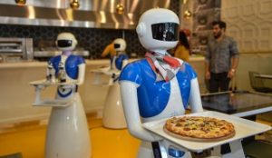 AI robots serving pizza