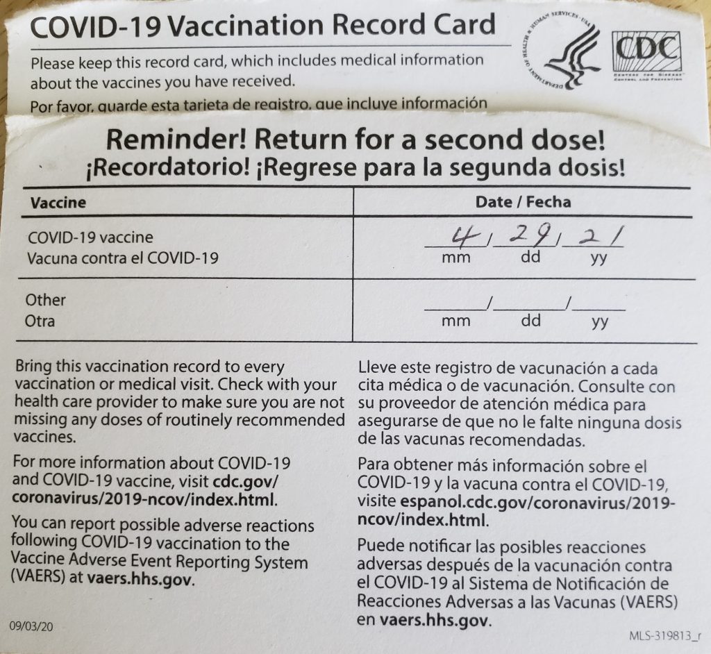 Covid vaccine card